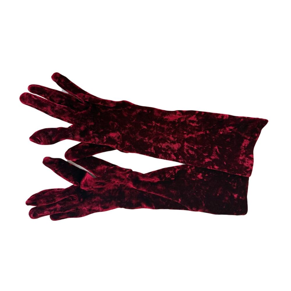 Carolina Amato Vintage Burgundy Crushed Velvet Opera Gloves